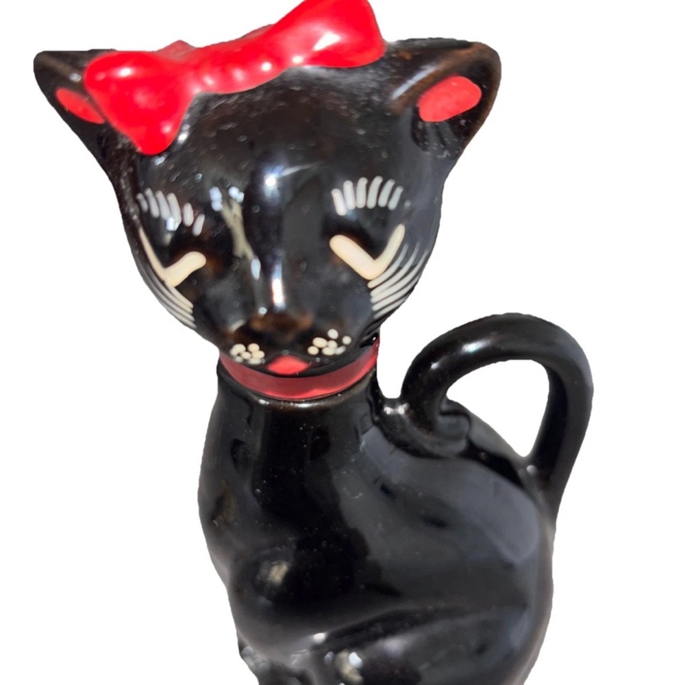 Charming Black Cat Figurine with Red Bow